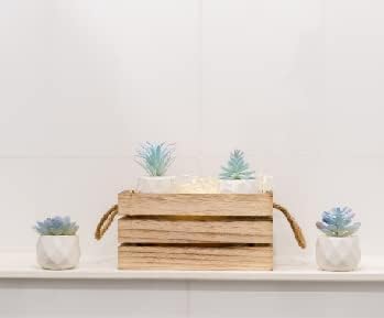 VIVERIE Mini Blue Artificial Succulent in Pots (White Ceramic, 4 Pot Set) Fake Plants for Indoors, Office Decor Blue Gift for Women, Office Home Decor Gifts, Faux Plant for Shelf/Desk/Bathroom Decor