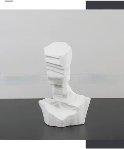 Abstract Figure Head Sculpture Ornaments Handmade Geometric Ceramic Accessories Home Hotel Restaurant Ceramic Artwork (White-11in)