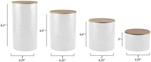 American Atelier Embossed Canister Set 4-Piece Ceramic Set Jar Container with Wooden Lids for Cookies, Candy, Coffee, Flour, Sugar, Rice, Pasta, Cereal & More White