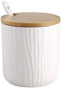 300ml Ceramic Sugar Bowl with Lid and Spoon,Grey Porcelain Salt Bowl Salt Container Bowl,Ceramic Spice Jar Seasoning Box Condiment Pot Honey Jar for Home Kitchen Coffee Bar (Whte B)