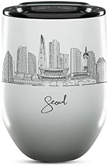 Seoul Skyline Wine Tumbler, Asia Skyline 12oz Wine Tumbler, Custom Wine Tumblers Gift For Birthday, Spill Resistant Tumblers for Women, Personalized Wine Tumbler