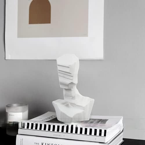 Abstract Figure Head Sculpture Ornaments Handmade Geometric Ceramic Accessories Home Hotel Restaurant Ceramic Artwork (White-11in)