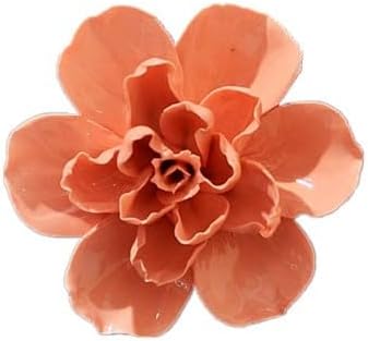 AMERRY Jasmine flower，3.54" Ceramic Flower Wall Art, Artificial 3D Flower Wall Art, Handmade Plant Sculpture, Porcelain Plant Wall Decoration for Home Office Decor (Orange)