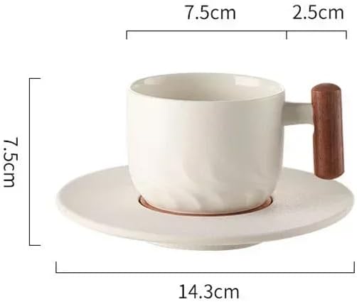 PRINCE G Japanese Style Ceramic Mug ml with Matching Saucer – Handmade Espresso, Coffee, Tea & Matcha Cup, Ideal Gift Set with Handgrip (WHITE)