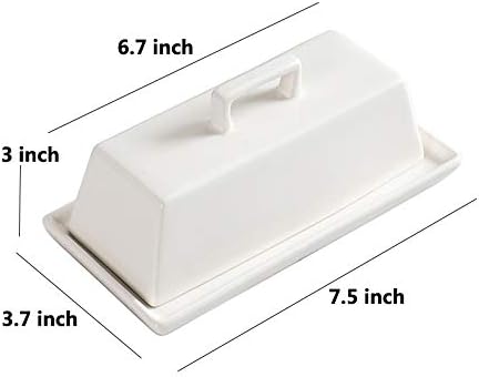 Sizikato Porcelain Butter Dish with Lid, Pure White-7.5 inch