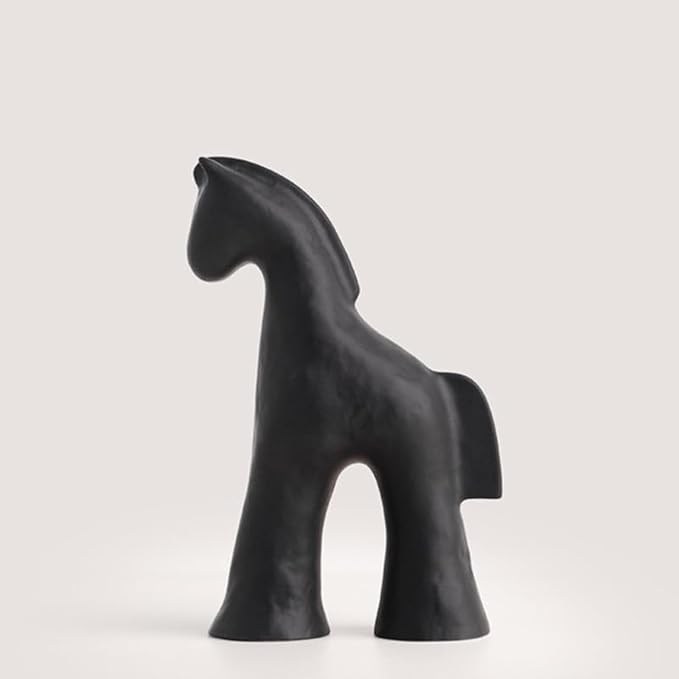 Handmade Abstract Animal Modern Ceramic Matte Craftsmanship Home Decoration Artwork (Black 6.7in)