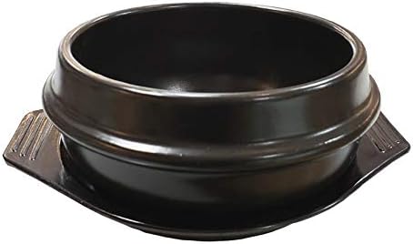 SUNRISE Kitchen Supply 24 oz Black Dolsot/Stone Bowl with Tray 5.5 in