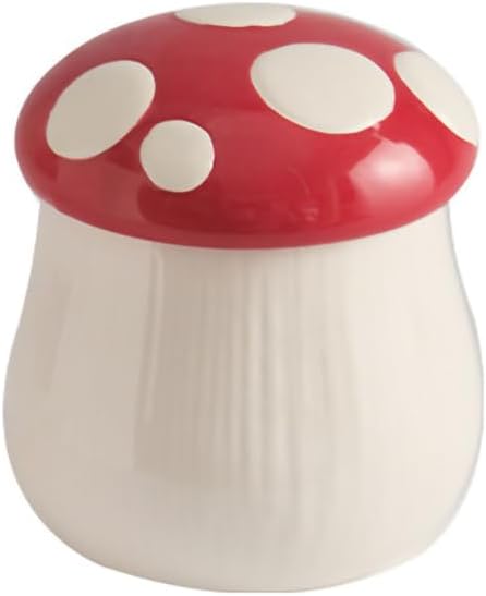 WAIT FLY Mushroom Shaped Ceramic Coffee Bean Storage Container, Tea Canister, Food Storage Jar for Tea, Coffee, Spices, Sugar, Candy, Cookies-Red-28 OZ