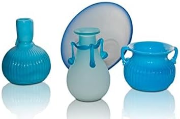 Set of 4 Opaque Blue, Jade Blue Hand Blown Glass Arts - Candle Holders
