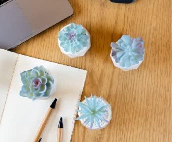 VIVERIE Mini Blue Artificial Succulent in Pots (White Ceramic, 4 Pot Set) Fake Plants for Indoors, Office Decor Blue Gift for Women, Office Home Decor Gifts, Faux Plant for Shelf/Desk/Bathroom Decor
