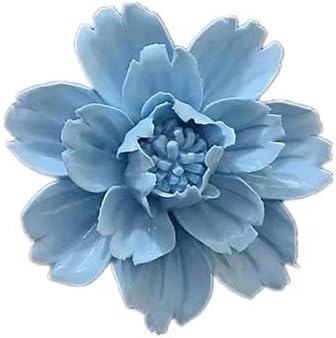 AMERRY Peony，2.76" Ceramic Flower Wall Art, Artificial 3D Flower Wall Art, Handmade 3D Wall Hanging Sculpture, Porcelain Plant Decoration for Home Office Decor (BLUE)