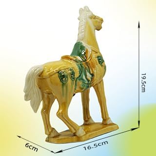 Handmade Tang Dynasty Tri-Color Horse Ceramic Sculpture - 19cm Traditional Chinese Cultural Art Decor - Symbol of Prosperity & Good Fortune - Perfect for Home, Office, Bookcase Shelf (Yellow)