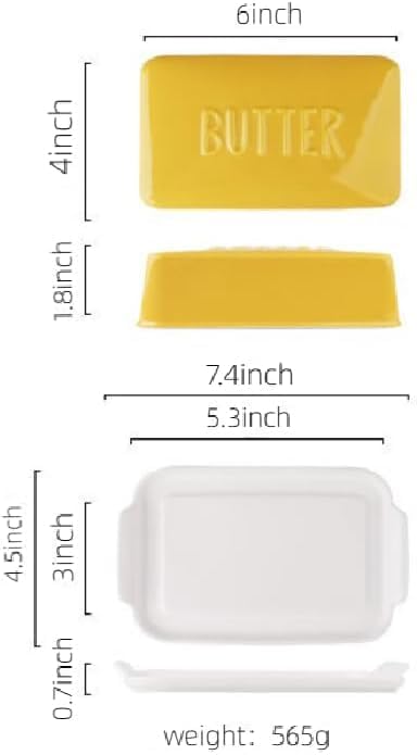 Porcelain Covered Butter Dish with Lid for Countertop Butter Holder Container for One Stick of Butter. Textured Tray Butter Keeper for Non Slip Storage-YELLOW SMALL