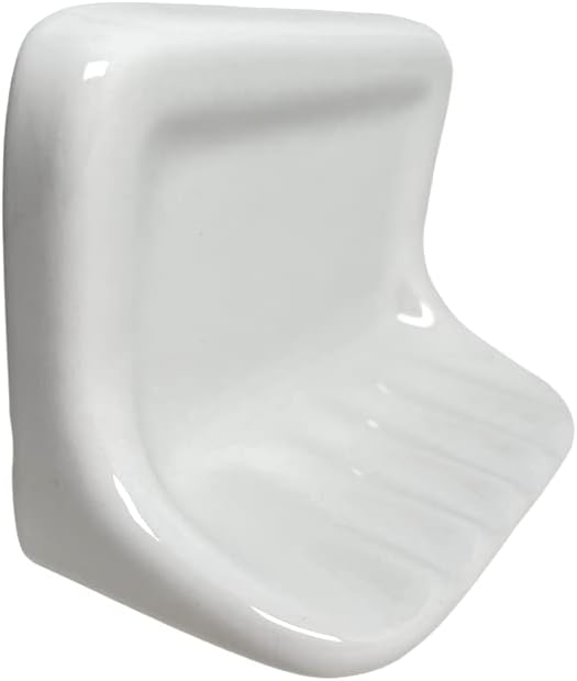 Tenedos White Glazed Ceramic Soap Dish Holder for Bathroom Wall – Bathroom Accessory Kit, Not for Flat Surface Installation, Mount with Tile Adhesion