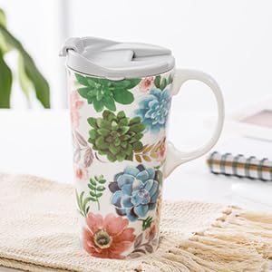 Topadorn Ceramic Travel Mug Coffee Cup with Gift Box and Lid, Microwave & Dishwasher Safe, 17oz Large Unique Coffee Mug for Latte & Hot Chocolate, Holiday Gift Her Him