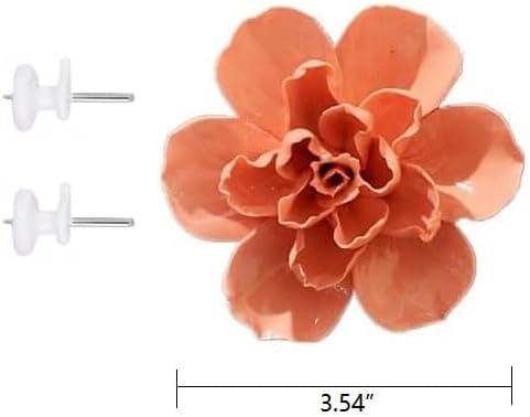AMERRY Jasmine flower，3.54" Ceramic Flower Wall Art, Artificial 3D Flower Wall Art, Handmade Plant Sculpture, Porcelain Plant Wall Decoration for Home Office Decor (Orange)
