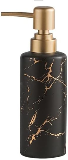 Gold Soap Dispenser for Bathroom or Kitchen, Skinny Ceramic Lotion Bottle with Marble Pattern, Rust-Free Pump(Black)