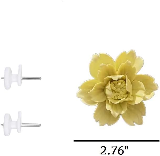 Ceramic Flower Wall Art, Artificial 3D Plant, Handmade 3D Wall Art Hanging Sculpture, Porcelain Flower Decoration for Home Office Decor (Yellow，Peony，2.76")