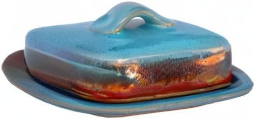 ALWAYS AZUL POTTERY 7.5 Inch by 4 Inch Butter Dish in Indian Summer Glaze - Handmade Pottery - Decorative Stoneware Butter Dish Dispenser - Countertop Covered Butter Storage Container