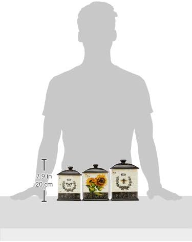 Certified International French Sunflowers Canister Set, Set of 3 Ceramic Kitchen Storage Jars with Lids, Vintage Sunflower Decor, Floral Bee Butterfly Design, 56/60/96 oz