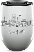 New Delhi Skyline Wine Tumbler, Asia Skyline 12oz Wine Tumbler, Custom Wine Tumblers Gift For Birthday, Spill Resistant Tumblers for Women, Personalized Wine Tumbler