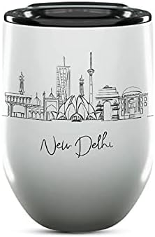 New Delhi Skyline Wine Tumbler, Asia Skyline 12oz Wine Tumbler, Custom Wine Tumblers Gift For Birthday, Spill Resistant Tumblers for Women, Personalized Wine Tumbler