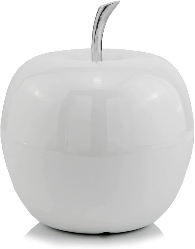 Modern Day Accents 3772 Manzana XL White Apple, Fruit Decor, Teacher Gifts, School, Teacher Decor, Apple Gifts, Office Desk Decor, Home Decor, White, Silver Stem, Sculpture, Aluminum, 11" Lx11 Wx13 H