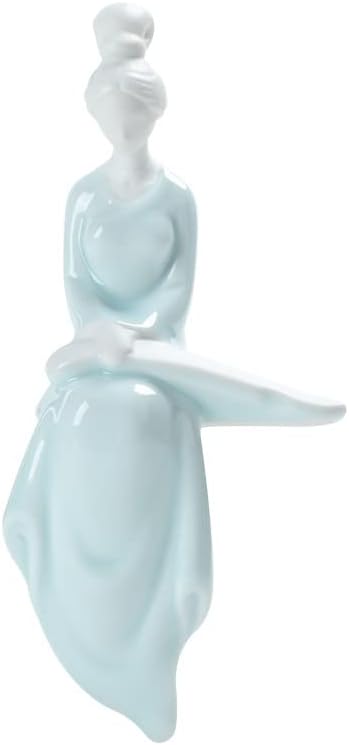 Ceramic Minimalist Statue, Chinese Ancient Beauty Lady Statues and Sculptures Table Top Bookshelf Top Desk/Bookshelf/Dinning Table Home Decor, Yoga/Zen/Meditation Decor (Blue 1)