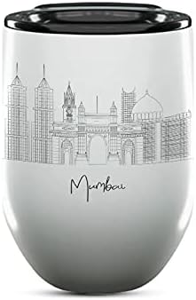 Mumbai Skyline Wine Tumbler, Asia Skyline 12oz Wine Tumbler, Custom Wine Tumblers Gift For Birthday, Spill Resistant Tumblers for Women, Personalized Wine Tumbler
