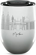Mumbai Skyline Wine Tumbler, Asia Skyline 12oz Wine Tumbler, Custom Wine Tumblers Gift For Birthday, Spill Resistant Tumblers for Women, Personalized Wine Tumbler