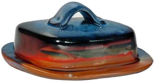 ALWAYS AZUL POTTERY Butter Dish in Azulscape - Handmade Pottery - Decorative Stoneware Butter Dish Dispenser - Countertop Covered Butter Storage Container