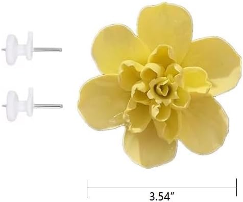 Ceramic Flower Wall Art, Artificial 3D Flower Wall Art, Handmade 3D Wall Art Hanging Sculpture, Porcelain Flower Wall Decoration for Home Office Decor (Yellow，Jasmine Flower，3.54")
