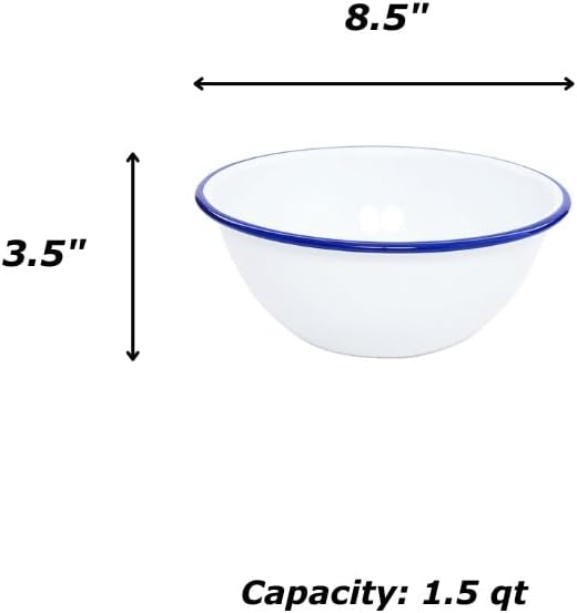 Home Enamelware Serving Bowl, 1.5 quart, Vintage White/Grey (Single)