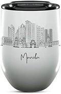 Manila Skyline Wine Tumbler, Asia Skyline 12oz Wine Tumbler, Custom Wine Tumblers Gift For Birthday, Spill Resistant Tumblers for Women, Personalized Wine Tumbler
