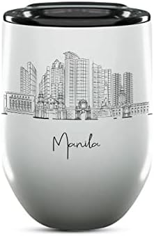Manila Skyline Wine Tumbler, Asia Skyline 12oz Wine Tumbler, Custom Wine Tumblers Gift For Birthday, Spill Resistant Tumblers for Women, Personalized Wine Tumbler