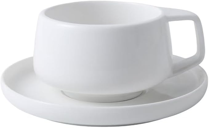 Luxury Ceramic Coffee Cup and Saucer Set, 8.45 fl oz, White, 5.91 x 3.35 inches