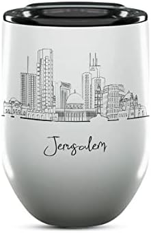 Jerusalem Skyline Wine Tumbler, Asia Skyline 12oz Wine Tumbler, Custom Wine Tumblers Gift For Birthday, Spill Resistant Tumblers for Women, Personalized Wine Tumbler