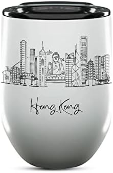 Hong Kong Skyline Wine Tumbler, Asia Skyline 12oz Wine Tumbler, Custom Wine Tumblers Gift For Birthday, Spill Resistant Tumblers for Women, Personalized Wine Tumbler