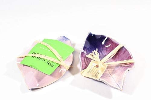 Earthen Vessels Pottery, Handmade Tea Bag Holder, Teaspoon Rest, Hydrangea Leaf, Set of 3 in Old-Fashioned Lilac