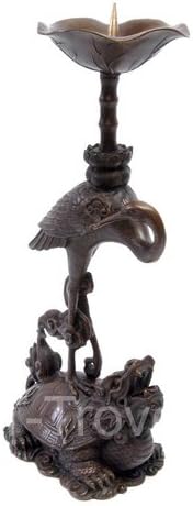 T-Trove Bronze Longevity Crane Candle Holder Pair