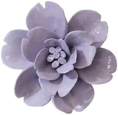 Snow Lotus，3.54" Ceramic Flower Wall Art, Artificial 3D Flower Wall Art, Handmade 3D Wall Art Hanging Sculpture, Porcelain Flower Wall Decoration for Home Office Decor (Purple)