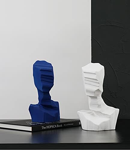 Abstract Figure Head Sculpture Ornaments Handmade Geometric Ceramic Accessories Home Hotel Restaurant Ceramic Artwork (White-11in)