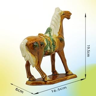 Handmade -Tang Dynasty Tri-Color Horse Sculpture Ceramic Horse-19cm Cultural Art Piece for Home,Bookcase or Office Decor (Orange)