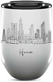 Hanoi Skyline Wine Tumbler, Asia Skyline 12oz Wine Tumbler, Custom Wine Tumblers Gift For Birthday, Spill Resistant Tumblers for Women, Personalized Wine Tumbler