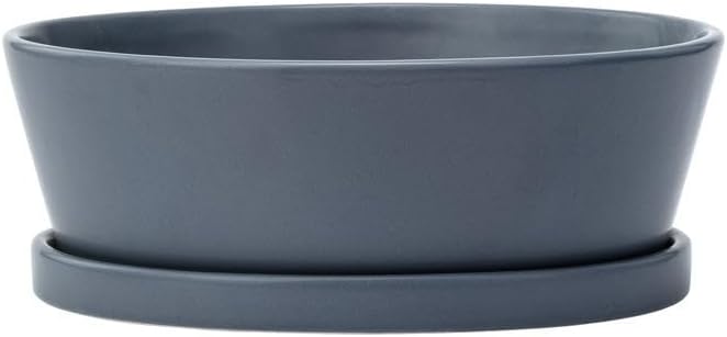 Napco Imports Indoor Outdoor Plant Succulent Herb Flower Pot with Saucer 4 x 10 Inch Ceramic Blue Dish Garden