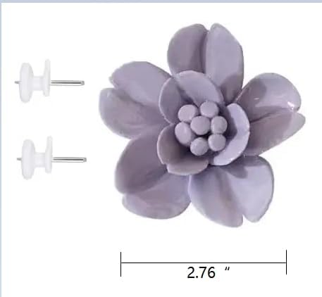 Ceramic Flower Wall Art, Artificial 3D Flower Wall Art, Handmade 3D Wall Art Hanging Sculpture, Porcelain Flower Wall Decoration for Home Office Decor (Purple，Snow Lotus，2.76")