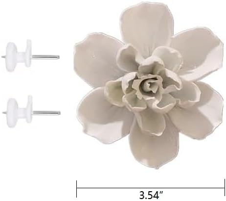 Ceramic Flower Wall Art, Artificial 3D Flower Wall Art, Handmade 3D Wall Art Hanging Sculpture, Porcelain Flower Wall Decoration for Home Office Decor (White,Jasmine Flower，3.54")
