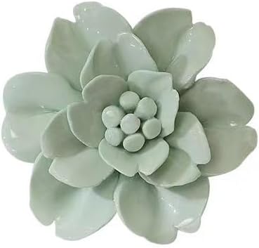 Snow Lotus，3.54" Ceramic Flower Wall Art, Artificial 3D Flower Wall Art, Handmade 3D Wall Art Hanging Sculpture, Porcelain Flower Wall Decoration for Home Office Decor (Light Green)