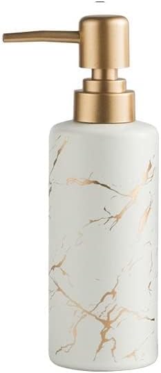 Gold Soap Dispenser for Bathroom or Kitchen, Skinny Ceramic Lotion Bottle with Marble Pattern, Rust-Free Pump(White)