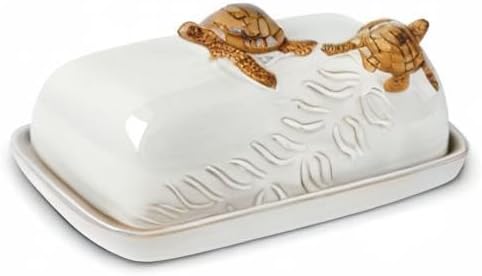 Turtle Stylish Ceramic Butter Dish Covered with Lid and Handle - Modern Countertop Butter Storage